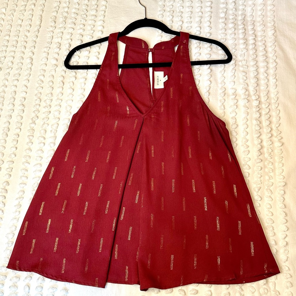 Everly Red & Gold V-neck Tank Top, Size: M